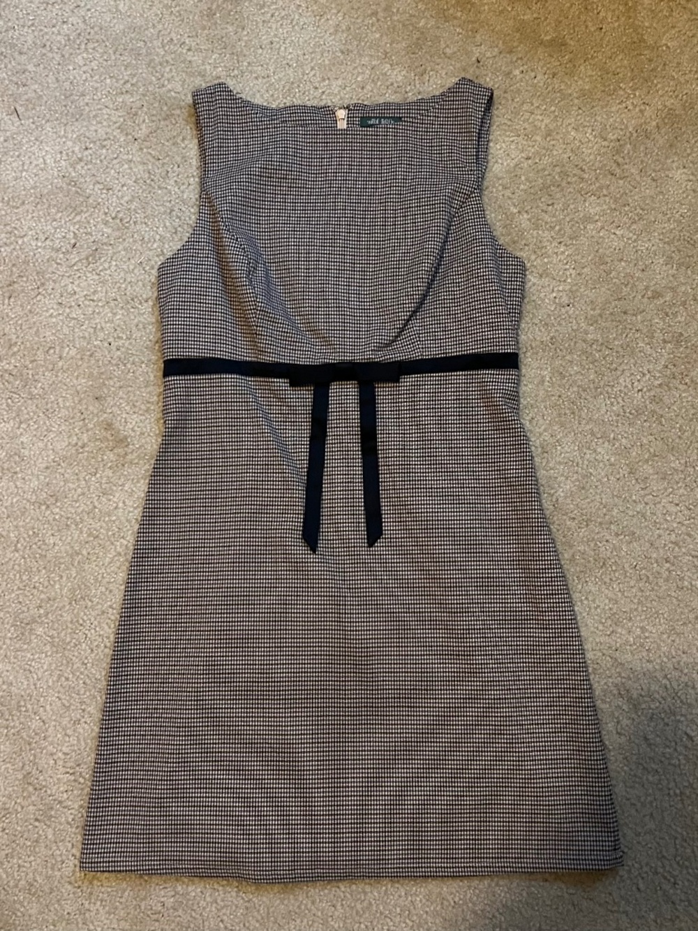 Brown Plaid Mini Dress with Bow